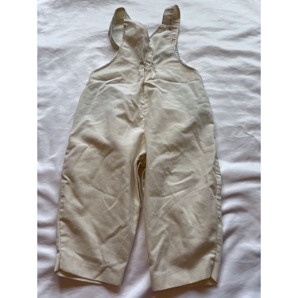 Vintage White Lightweight Cotton Patchwork Wagon Overalls One Piece Button 12 mo - Picture 11 of 11